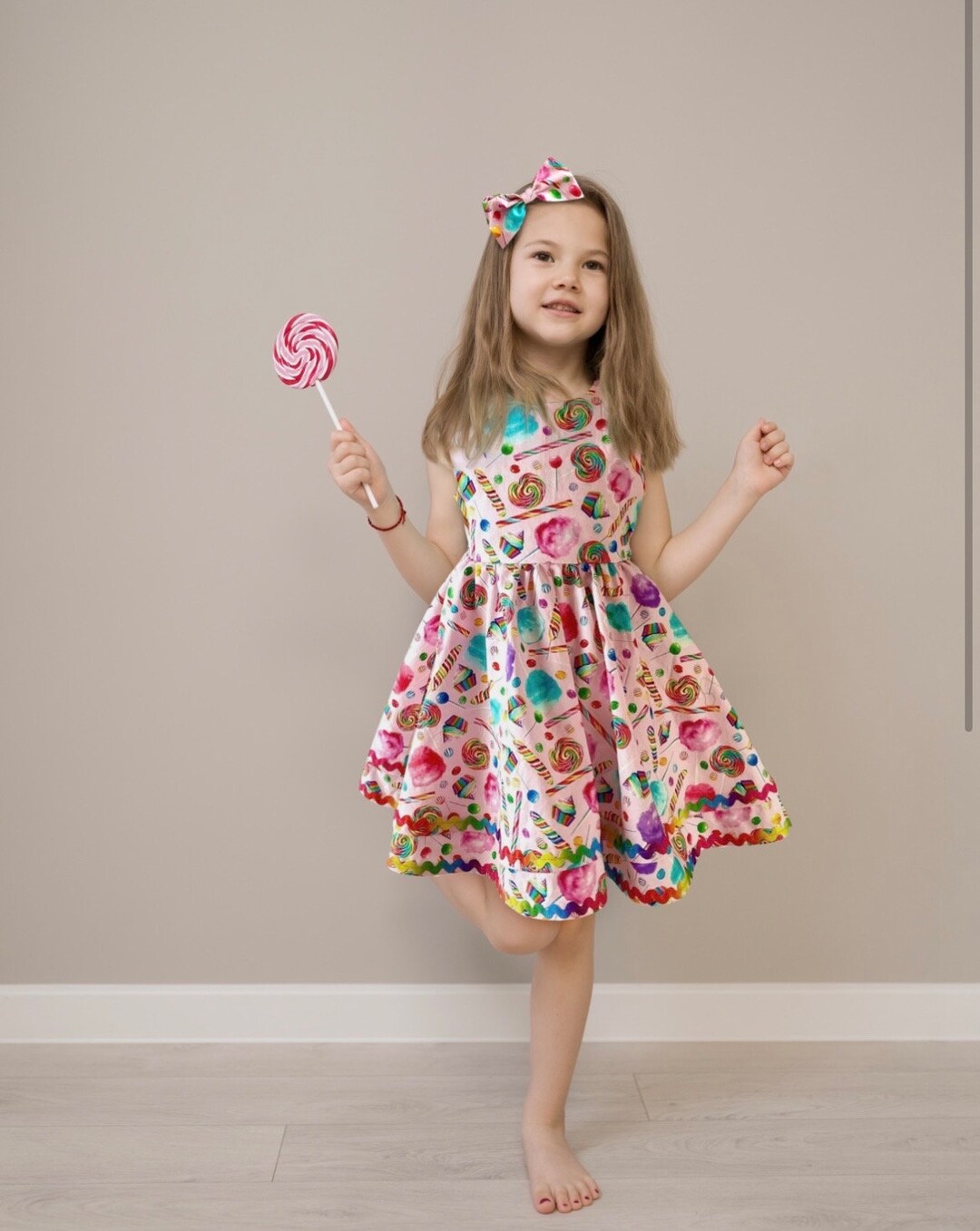 Girls Candyland Birthday Twirl Dress, Lollipop Cotton Candy Dress