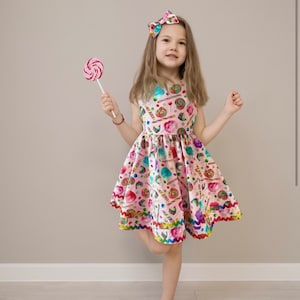 Girls Candyland Birthday Dress: Handmade Cotton Candy Twirl Dress