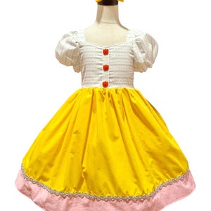 Girls Back To School Dress: Handmade Cotton Crayon Print, Hair Bow