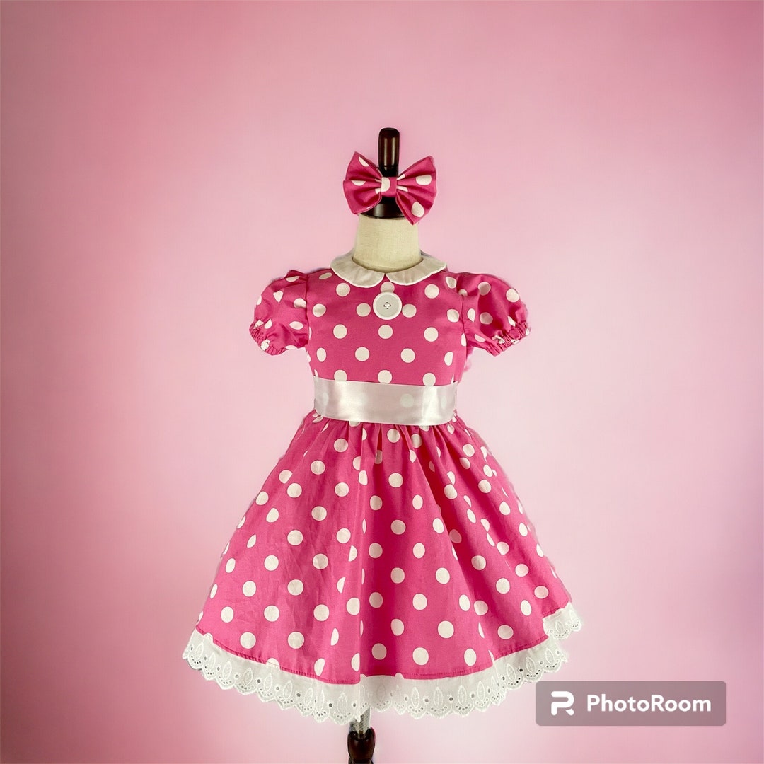 Pink Minnie Mouse Costume: Polka Dot Birthday Party Dress With Bow - Etsy