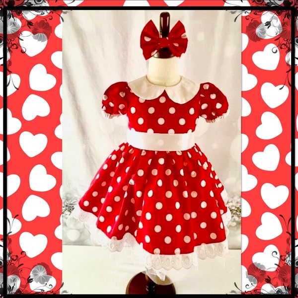 Minnie Mouse Dress, Halloween Costumes, Birthday Party Dresses, Red Minnie Mouse Dress, Girls Costumes, Red Dress Peter Pan Collar Dress,