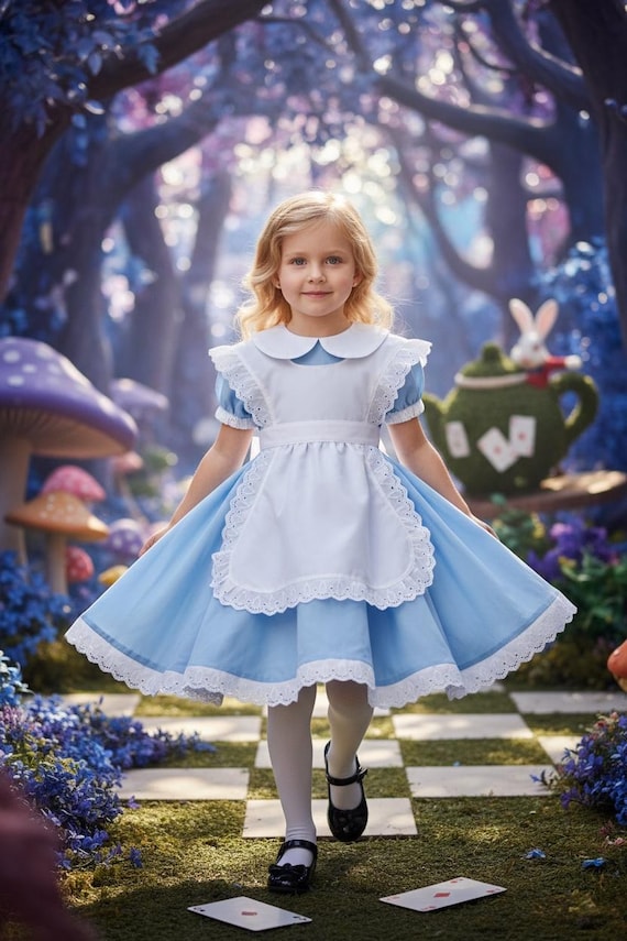 blue and white pinafore dress Alice in Wonderland Costume for Girls, Alice With Pinafore, Halloween Costume, Storybook Princess Dress June Bridals A-Line Scoop best socks Size:34W30L and button