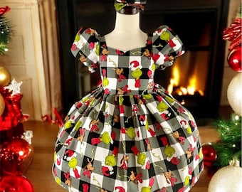 Grinch Dress, Christmas Dress for Girls, Holiday Outfit, Festive Dress, Green and Red Dress, Toddler Christmas Dress, Grinch Christmas Dress