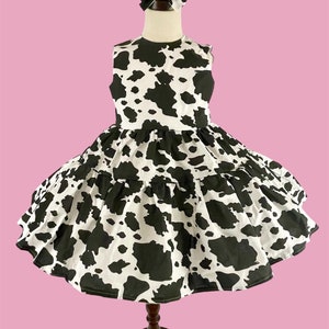 Cow Print Cowgirl, Cow Dress full twirly skirt, Cowgirl Costume Infant Baby Toddler Girl, Cowgirl Cow Costume Dress, Cow Birthday, Farm
