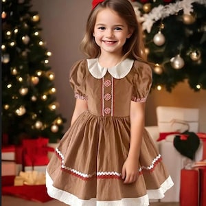 Robe de Noël pour fille, robe tourbillon, robe de fille en pain d&#39;épice, costume en pain d&#39;épice, tenue photo du Père Noël, tenue de Noël, robe pour tout-petit
