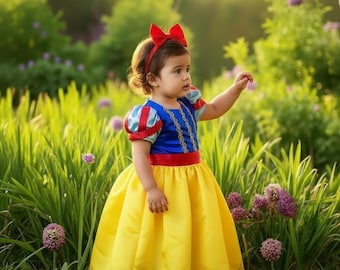 Sneeuwwitje geïnspireerde prinsessenjurk voor meisjes, sneeuwwitje kostuum peuter, babyprinsesjurk, verjaardagsoutfit, halloweenkostuum, handgemaakt
