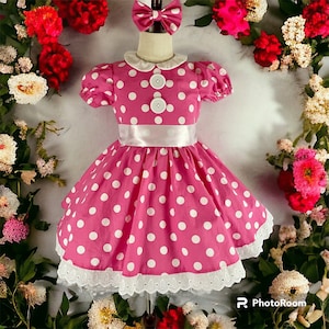 Pink Minnie Mouse Dress, Minnie Costume, pink polka dot dress, Minnie Mouse inspired outfit, Birthday Party Dresses, Minnie Mouse Dress,