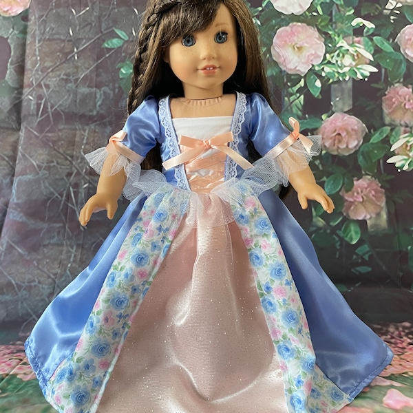 18 Inch Doll Colonial Formal Dress, Erika Dress, Erika the pauper dress, Princess Doll Dresses, 18 Inch Doll Gowns, Colonial Doll Clothes