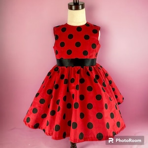 Ladybug Dress Halloween Costume Infant Baby Toddler Girl, Lady Bug Ladybug Birthday Party Dress, Costume Dress with wings and Bow, pageant
