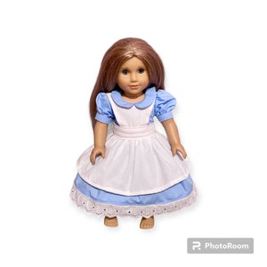 Original Alice in Wonderland Blue Cotton Doll Outfit for 18 Inch Doll, Blue Alice Dress For Dolls, Halloween Costumes, Blue Alice Dress,