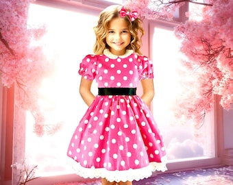 Pink Minnie Mouse Dress, Minnie Costume, pink polka dot dress, Minnie Mouse inspired outfit, Birthday Party Dresses, Minnie Mouse Dress,