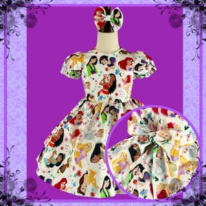 Princess Dress, Girls Birthday outfit, Girls princesses inspire dress, Rapunzel, Snow White, Moana, Mulan, Ariel, Aurora, Princess Tiana