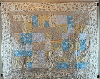 Handmade Baby Quilt: Yellow Brick Road Pattern, Animal Print Border