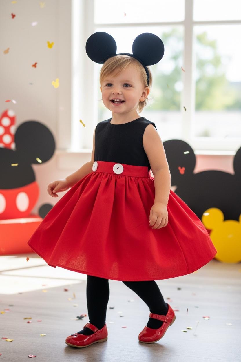 Mickey Mouse Inspired Dress for Girls | Red & Black Birthday Dress | Toddler Halloween Costume | Twirl Party Dress | Handmade Outfit