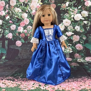 18 Inch Doll Colonial Dress, Royal Blue Ball Gown, Felicity's Blue Ball Gown For 18 Inch Dolls, Fancy Colonial Dresses For Dolls,