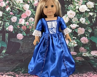 18 Inch Doll Colonial Dress, Royal Blue Ball Gown, Felicity&#39;s Blue Ball Gown For 18 Inch Dolls, Fancy Colonial Dresses For Dolls,