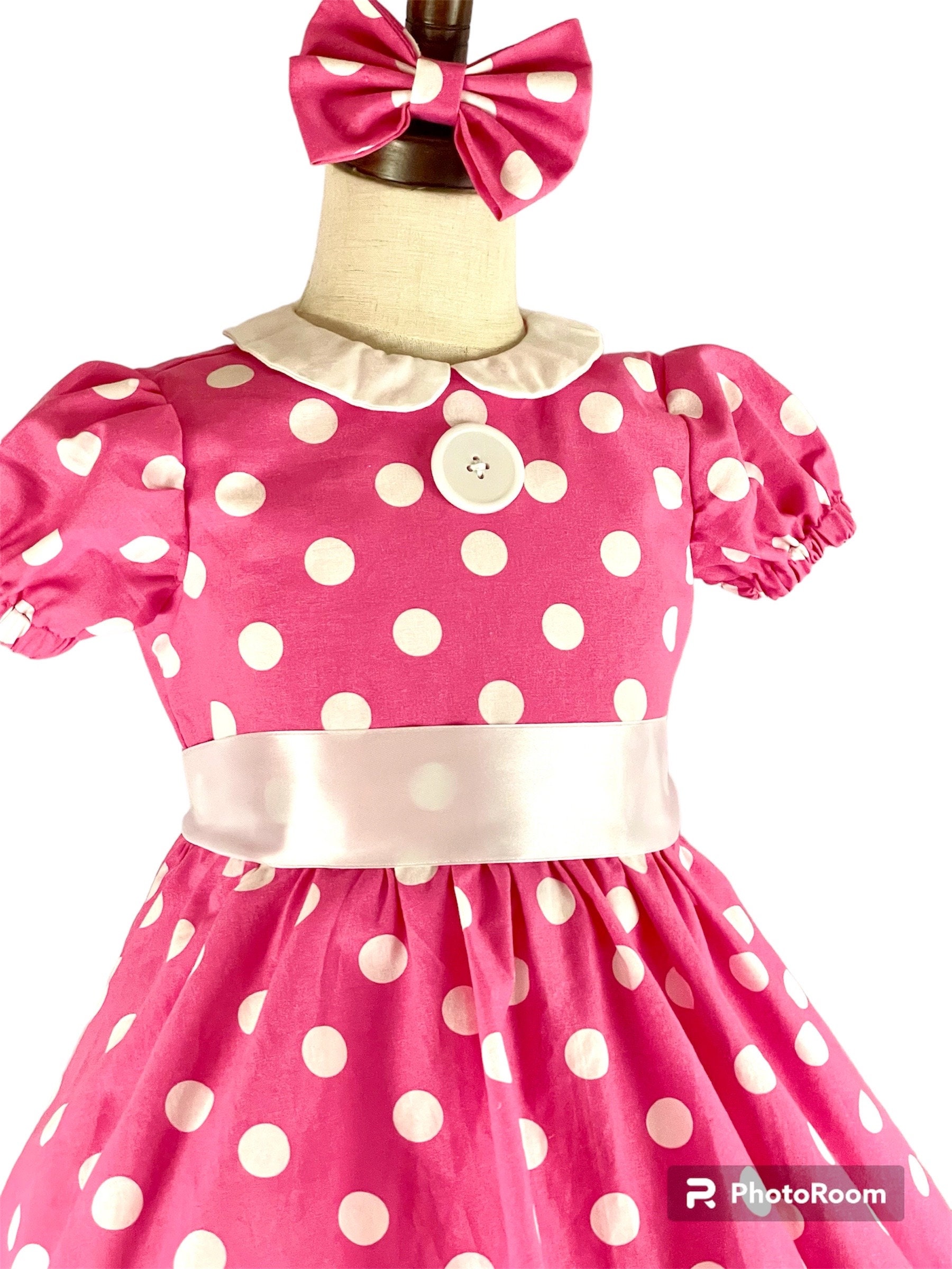 Pink Minnie Mouse Costume: Polka Dot Birthday Party Dress With Bow
