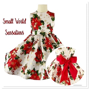 Girls Christmas Poinsettia Dress: Holiday Photoshoot Cotton Twirl Dress
