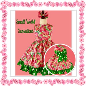 Mädchen Wassermelonen Kleid: Sommerliches Polka Dot Party Kleid mit Schleife