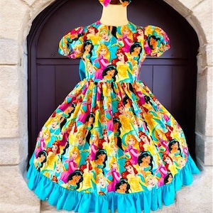 Princess Character Dress: Girls Birthday Outfit with Matching Bow