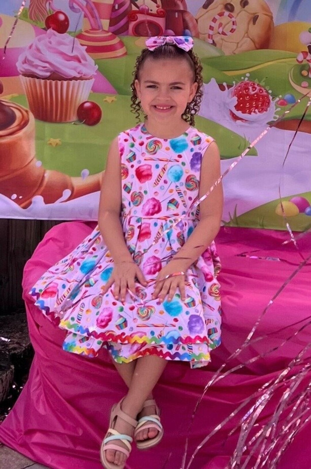 Girls Candyland Birthday Twirl Dress, Lollipop Cotton Candy Dress