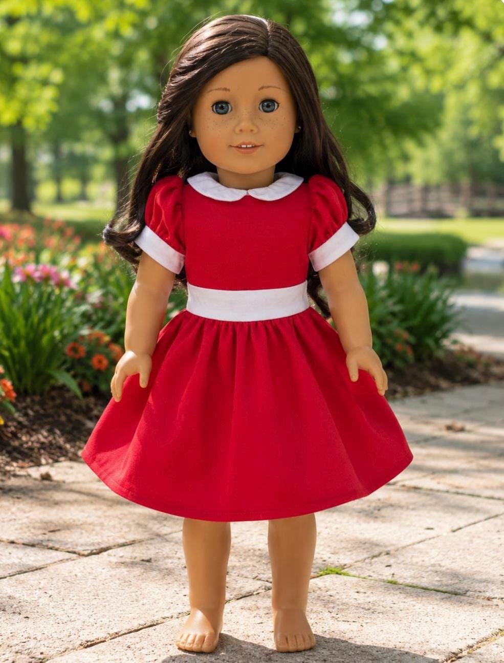 18 inch doll christmas dress Annie Dress, Annie Inspired for Dolls, Red Peter Pan Collar Dress for Dolls, Annie Dress, our generation doll christmas tree Baby Couture Dress | plus size infinity dress Not Include shoes Size:M [40 - 42]