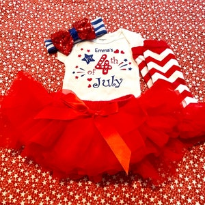 Personalized 4th of July Baby Onesie Set: Tutu, Headband & Leg Warmers