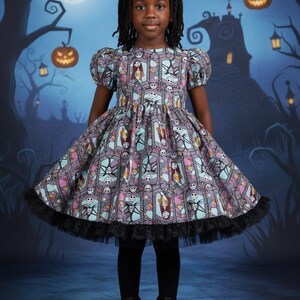 spooky christmas dress Nightmare Dress: Girls Halloween Outfit With Matching Bow nightmare before christmas characters