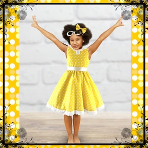 Gabby Gabby Costume Dress: Yellow Polka Dot 1950s Style, Hair Bows