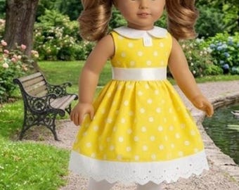 Gabby Gabby Inspired 18 Inch Doll Dress, Yellow Polka Dot Doll Dress, Toy Doll Clothes, Handmade Doll Outfit, Doll Costume
