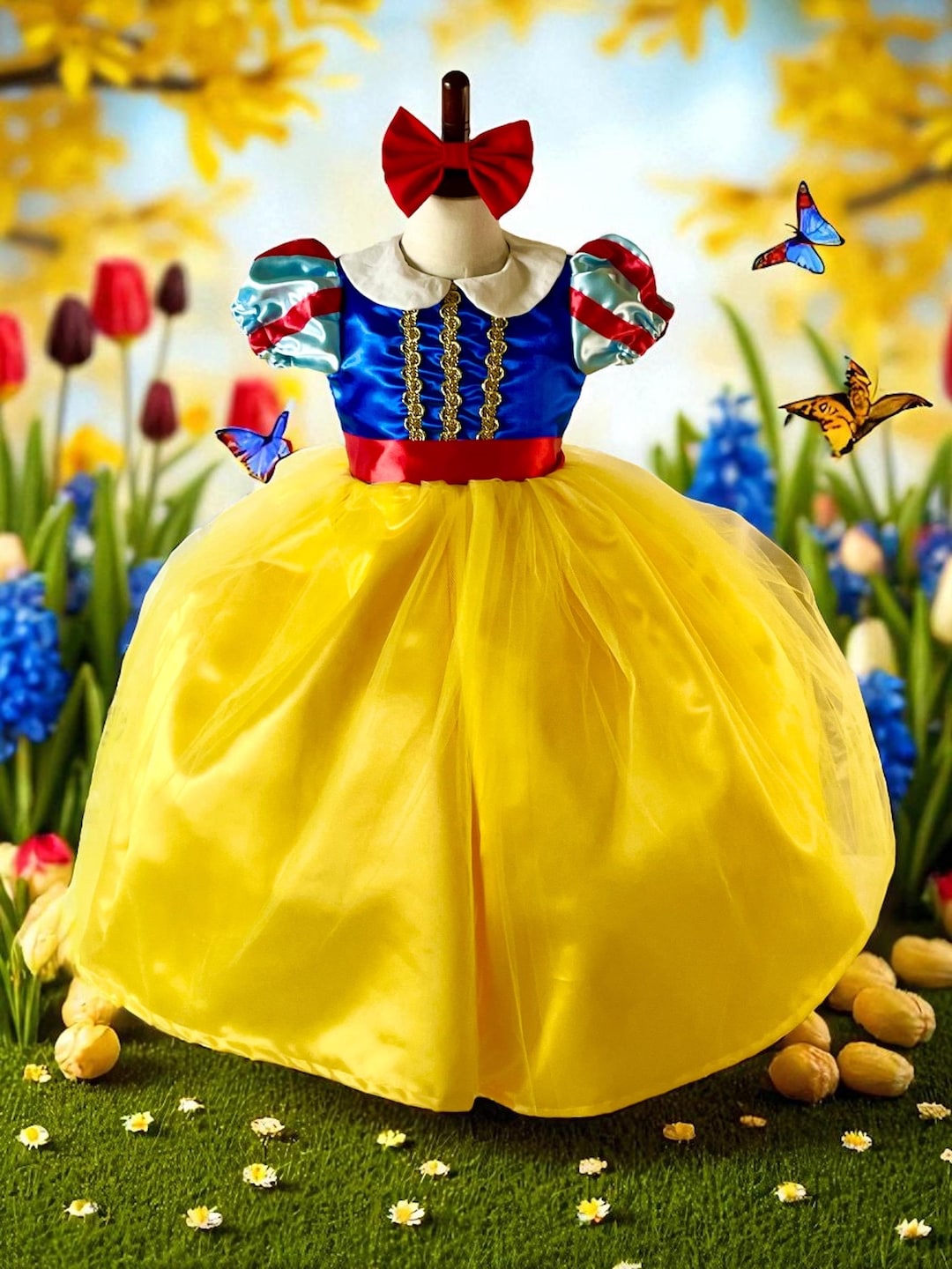 Snow White Inspired Dress: Handmade Satin Tulle Costume, Snow White Costume