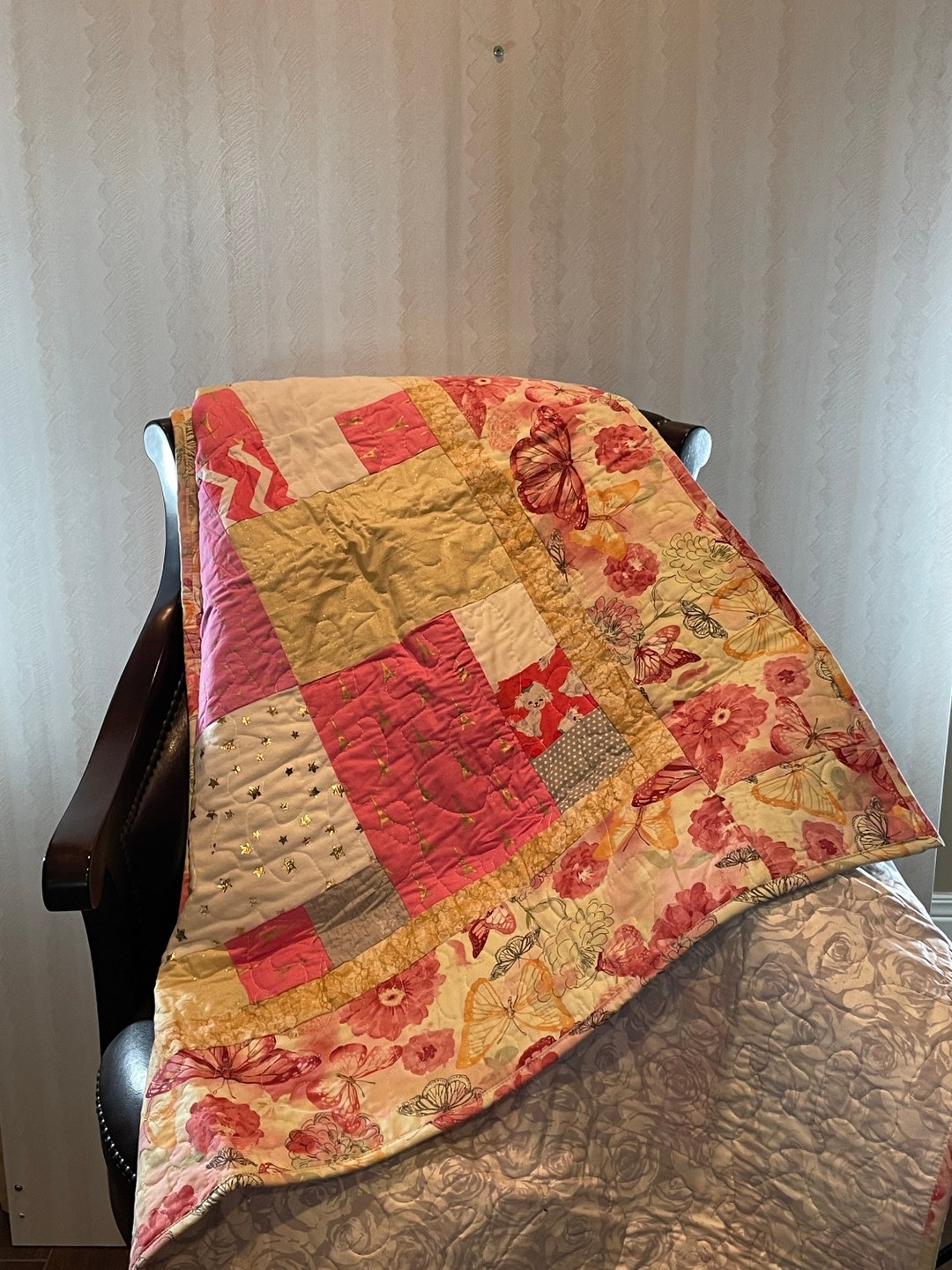 Patchwork Quilt Baby Quilt, Lap Quilt, Baby Quilt, Toddler Quilt, Pink