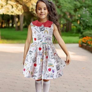 Back to School Dress: Crayon Print Cotton Outfit with Hair Bow