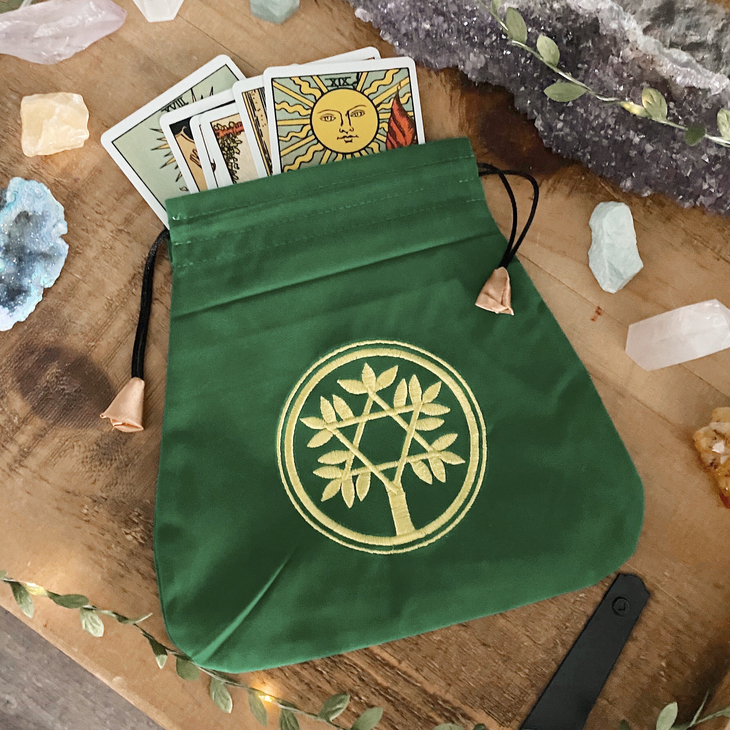 Tarot Card Pouch Bag Green Velvet Celtic Tree Etsy