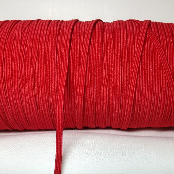 Red Skinny Elastic By The Yard, Thin Elastic, 1/8", 3mm Elastic for Masks or 5, 10, 25 yards - Ships from USA - In Stock