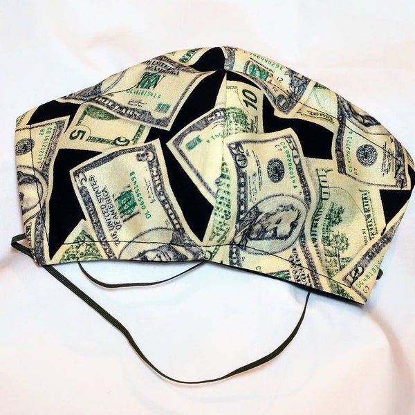 XL Cloth Face Mask - Money Fabric Face Mask w/ Filter Pocket - Extra Large, Plus Size, Big & Tall