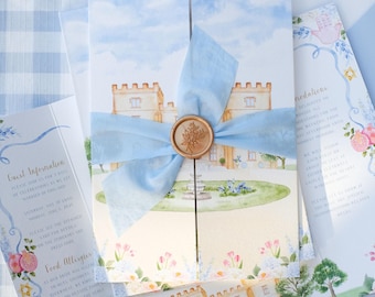 Custom Castle Wedding Invitation | Bespoke Wedding Invitation with Castle | Castle Themed Wedding Invitation | Illustrated Invitations