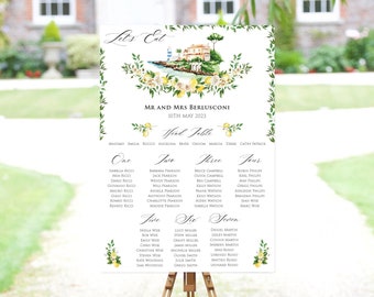 Lemons Table Plan, Lemons Seating Chart, Lemons Welcome Sign, Venue Illustration, Venue Painting, Italy Wedding, Destination Wedding Sign