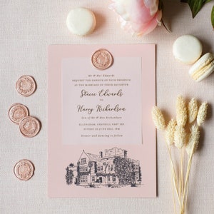 Rose Gold Vellum Venue Portrait Wedding Invitation Pink Wedding Invite Wax Seal Wax Seal Wedding Invite Blush Pink