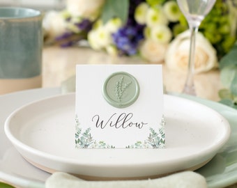Sage Green Place Cards, Wax Seal Place Cards, Sage Wedding Place Cards, Eucalyptus Place Cards, Place Cards with Wax Seal, Green Place Cards