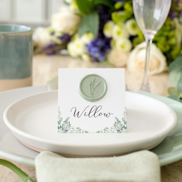 Sage Green Place Cards, Wax Seal Place Cards, Sage Wedding Place Cards, Eucalyptus Place Cards, Place Cards with Wax Seal, Green Place Cards