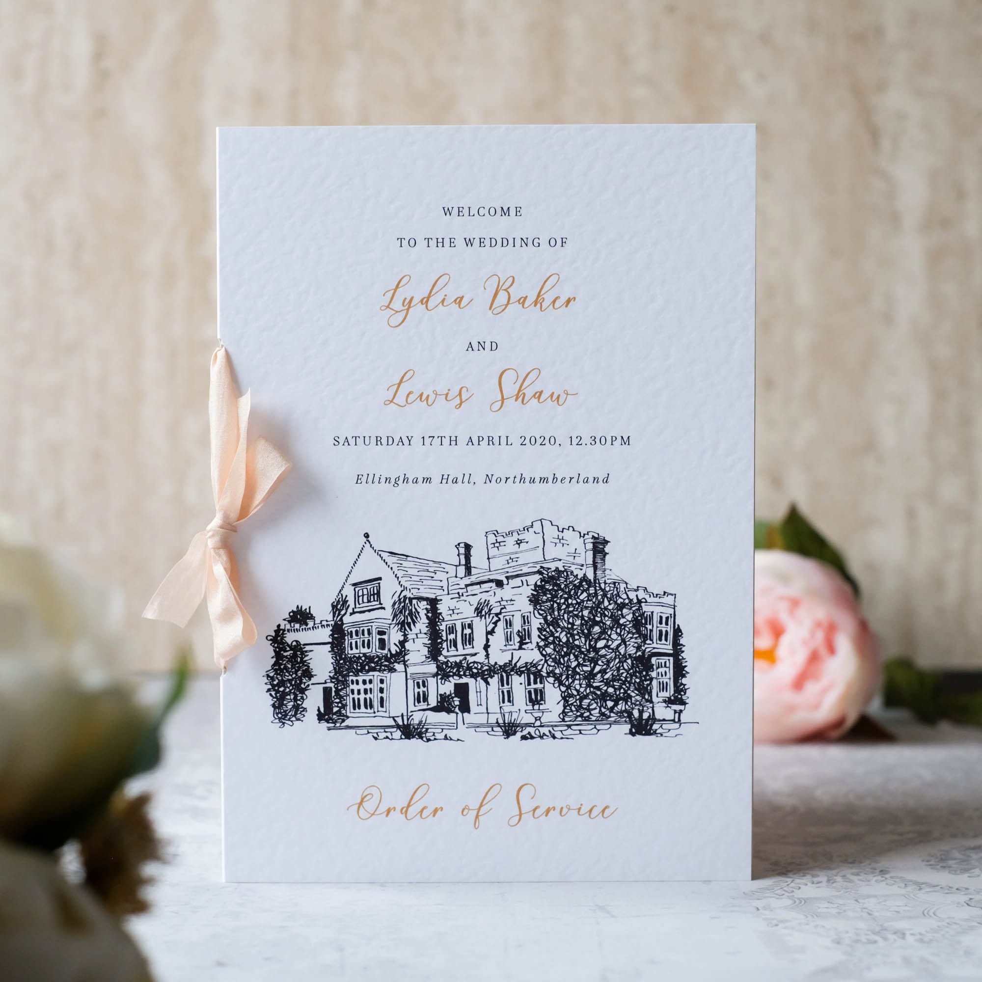 Wedding Order of Service, Venue Portrait Wedding Program, Illustrated ...