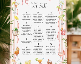 Cocktail Wedding Sign, Illustrated Seating Plan for Wedding, Alphabetical Seating Chart Wedding, Custom Wedding Seating Chart by Alphabet