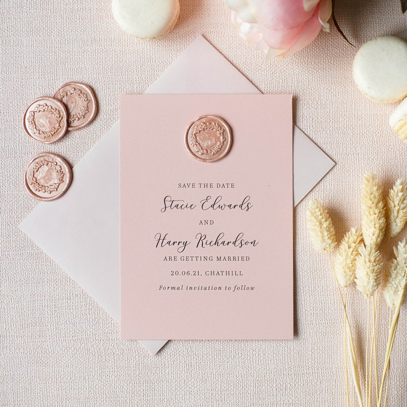 Rose Gold Vellum Venue Portrait Wedding Invitation Pink Wedding Invite Wax Seal Wax Seal Wedding Invite Blush Pink