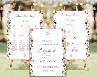 Autumn Wedding Signage Floral, Autumn Wedding Sign Bundle, Autumn Welcome Sign, Autumn Table Plan Wedding, Set of Wedding Signs Autumn