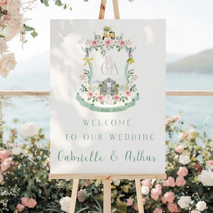 Wedding Sign with Crest, Welcome Sign with Crest, Wedding Crest Sign, Wedding Crest Monogram Sign, Wedding Monogram Sign for Wedding