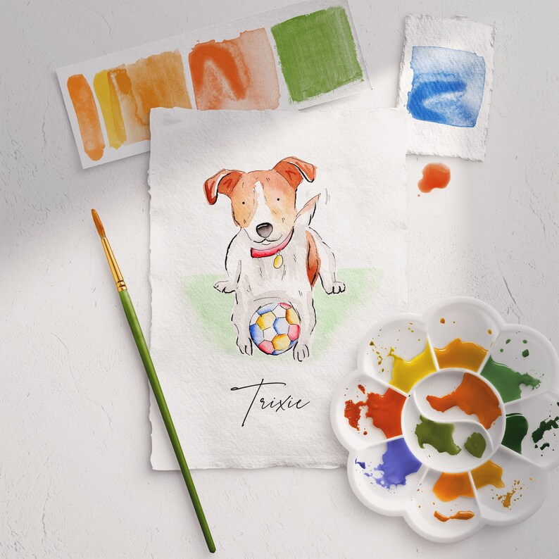 Handpainted dog portrait custom painting, Commission pet portrait from photo, custom pet illustration of dog, watercolor dog portrait gift image 2