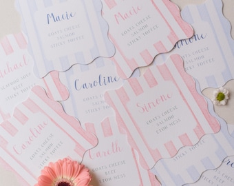 Wavy Place Cards for Wedding, Place Cards with Menu, Wavy Name Card for Wedding, Wavy Wedding Set, Modern Place Cards with Meal Indicator