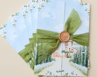 Villa Baroncino Wedding Invitation | Italian Villa Wedding Invitation | Italian Wedding Invitation with Venue Illustration