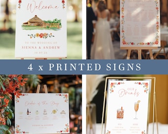 Autumn Wedding Sign Bundle, Custom Wedding Sign Package Floral, Custom Welcome Sign with Venue, Order of the Day Sign for Wedding Sign Set